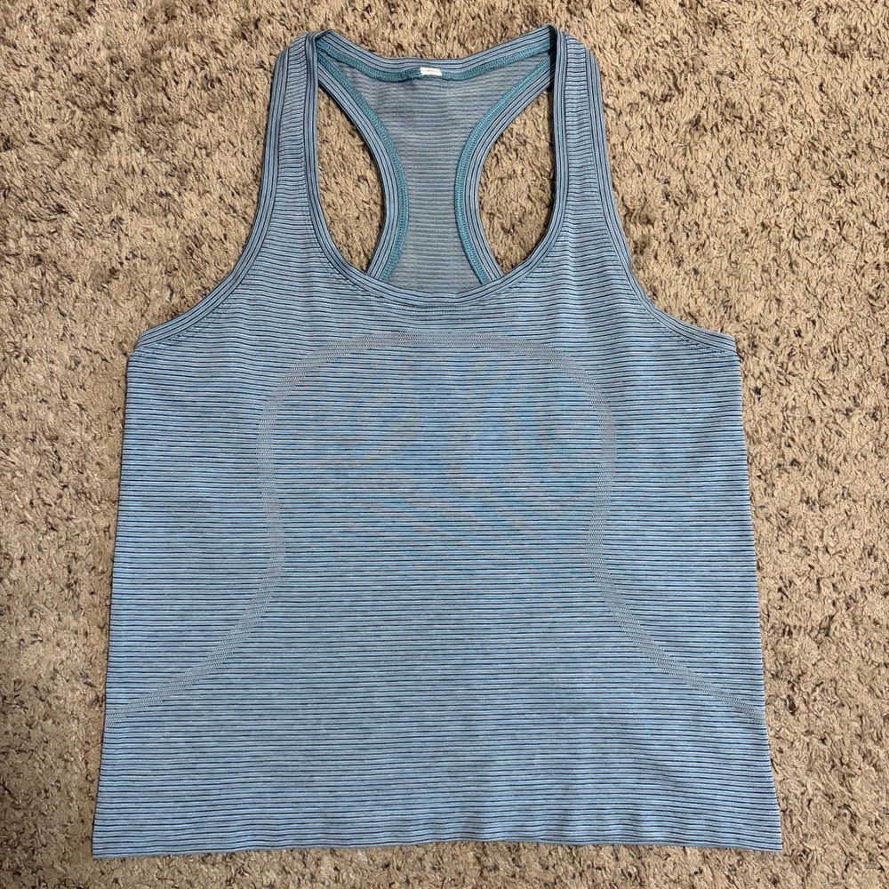 Lululemon Swiftly Tech Racerback Tank Top Light Blue Striped Women’s Size 10